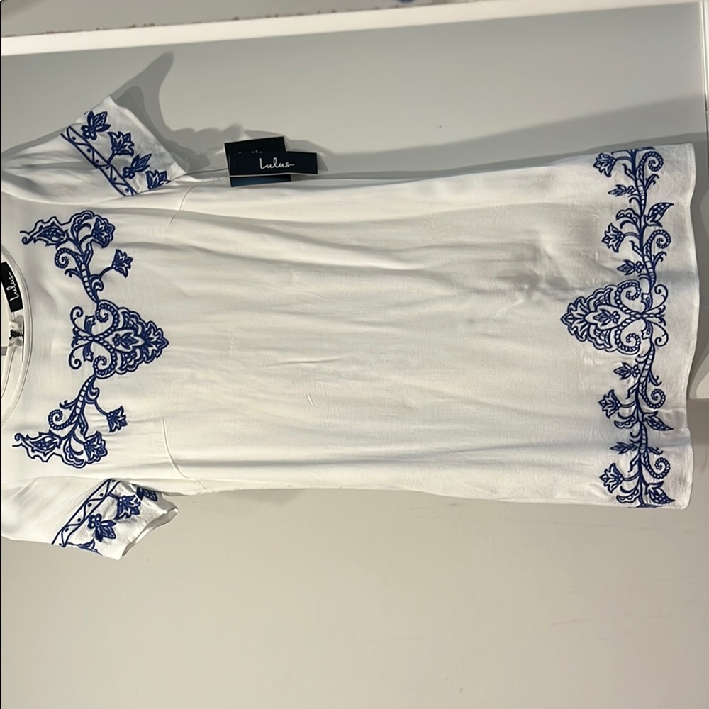 Lulu's White and Blue Embroidered Dress